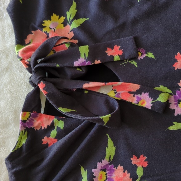 ASOS | Grey Orange Floral Peplum Top Jersey Knit Tie Back Lined - Picture 11 of 16